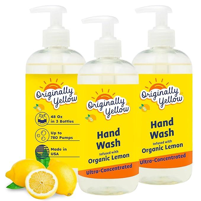 Originally Yellow Plant-Based Hand Soap All Natural Infused with Organic Lemon | Gentle Natural Hand Soap | Pet & Baby-Safe Soap, 16 Fl Oz (3-Pack) - ModernBath
