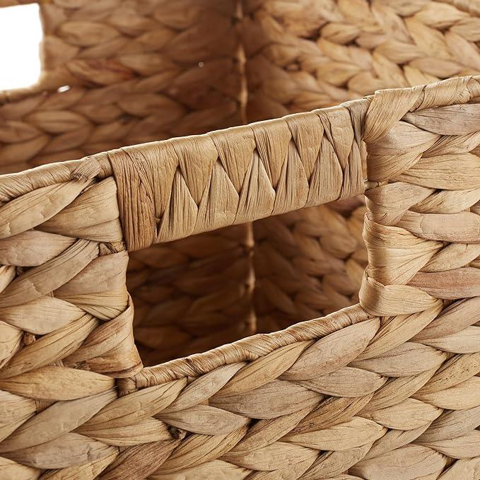 Casafield 12" x 12" Water Hyacinth Storage Baskets, Natural - Set of 6 Collapsible Cube Organizers, Woven Bins for Bathroom, Bedroom, Laundry, Pantry, Shelves - ModernBath