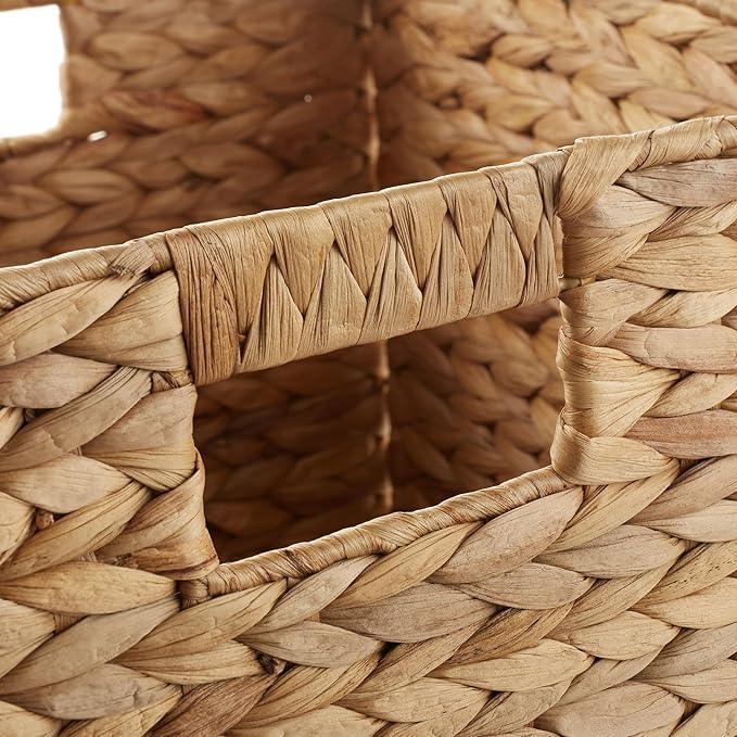 Casafield 12" x 12" Water Hyacinth Storage Baskets, Natural - Set of 2 Collapsible Cube Organizers, Woven Bins for Bathroom, Bedroom, Laundry, Pantry, Shelves - ModernBath