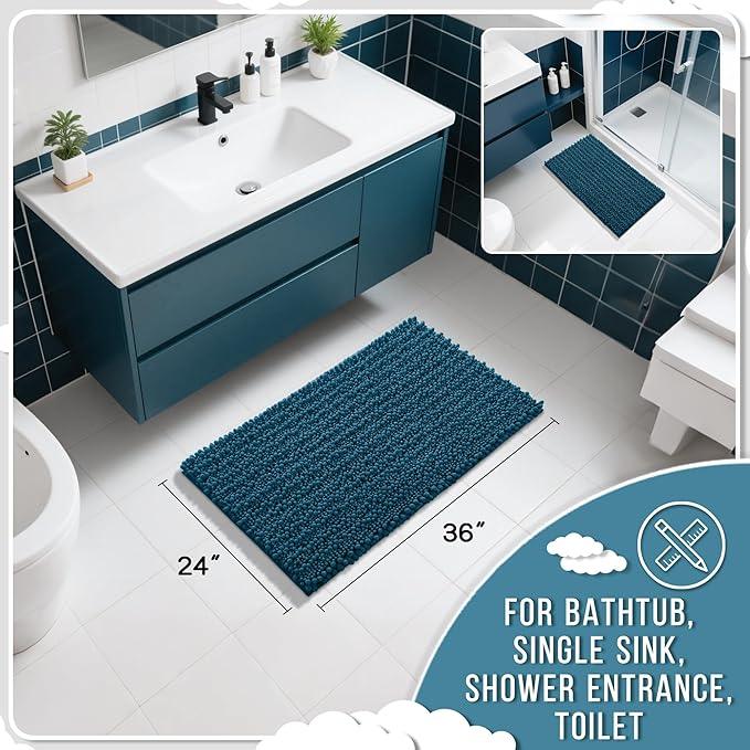 Yimobra Large Bathroom Rugs Non Slip Washable 36x24 Inch - Ultra Soft Absorbent Chenille Bath Mat, Quick Dry Shaggy Floor Carpet for Tub Shower, Peacock Blue Home Decor Accessories - ModernBath