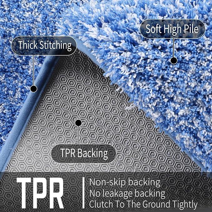 Yimobra Bathroom Rugs Non Slip Washable 36x24, Ultra Soft and Water Absorbent Bath Mats, Plush Fluffy Shower Mat Outside, Luxury Microfiber Thick Matts for Bathroom Floor/Tub, Blue and White - ModernBath