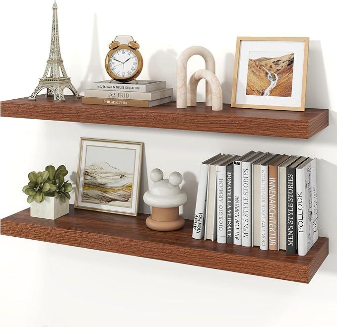 Floating Shelves for Wall, Wall Mounted Rustic Wood Shelves for Bathroom, Bedroom, Living Room, Kitchen, Hanging Shelf for Books/Storage/Room Decor (Walnut, 36") - ModernBath