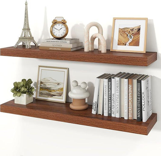 Floating Shelves for Wall, Wall Mounted Rustic Wood Shelves for Bathroom, Bedroom, Living Room, Kitchen, Hanging Shelf for Books/Storage/Room Decor (Walnut, 36") - ModernBath