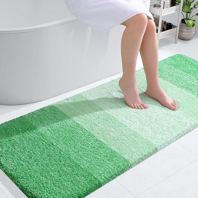 OLANLY Bathroom Runner Rugs 59x24, Extra Soft Absorbent Microfiber Bath Rugs, Rubber Backing, Quick Dry, Machine Washable Bath Mats for Bathroom Floor, Tub and Shower, Home Decor Accessories, Green - ModernBath