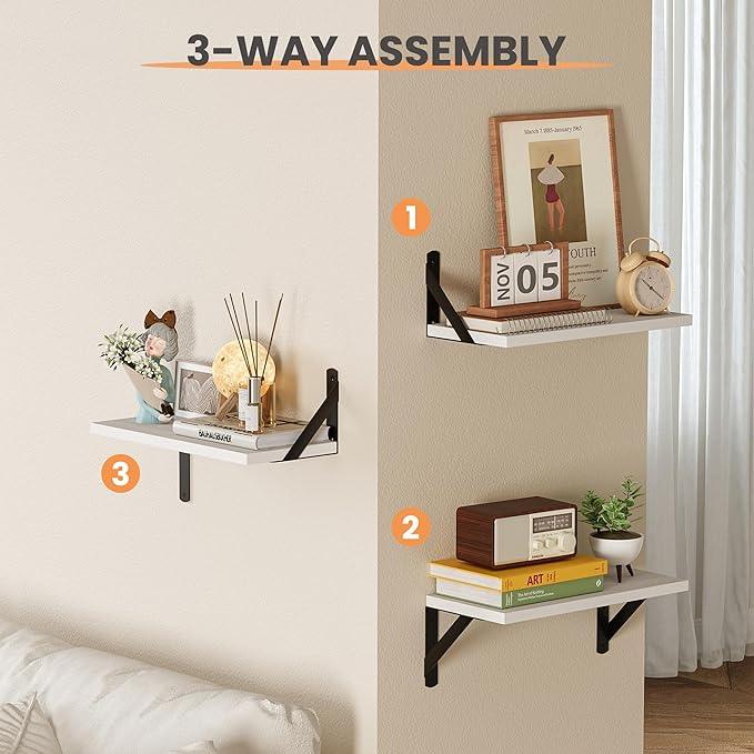upsimples Floating Book Shelves for Wall, 15.7 Inches Wood Shelves for Living Room, Bathroom, Bedroom, Kitchen Storage and Decoration, White - ModernBath
