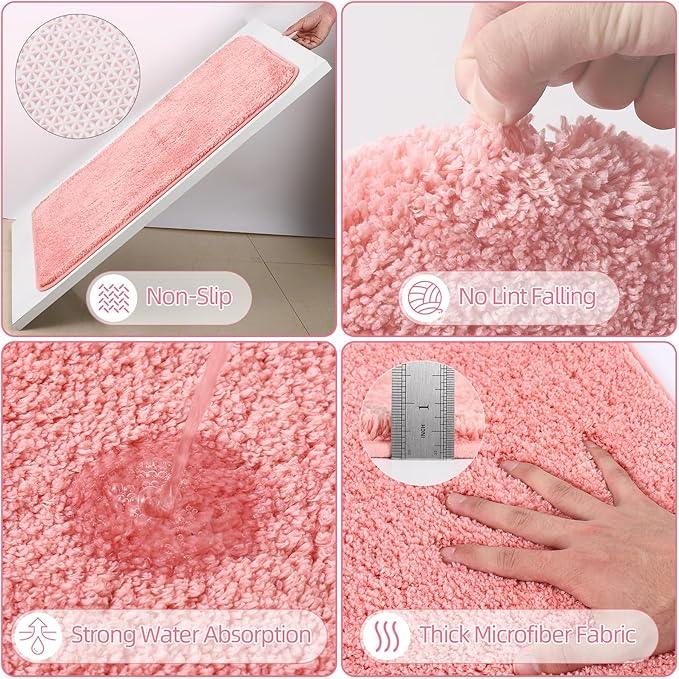 XLHOMO Bathroom Sets with Shower Curtain and Rugs, 27PCS Pink Bathroom Accessories Set with Trash Can, Pink Shower Curtain Set, No Slip Super Absorbent Bathroom Rugs - ModernBath
