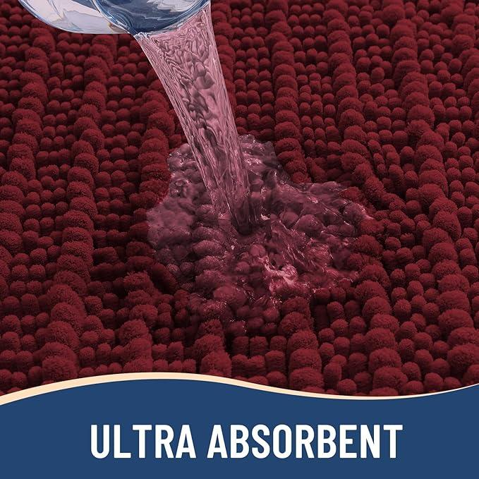 Arotive Luxury Chenille Bathroom Rug Mat, Extra Soft Thick Absorbent Shaggy Bath Rugs, Non-Slip Machine Wash Dry, Plush Bath Mats for Bathroom, Shower and Tub, 47x32, Burgundy - ModernBath