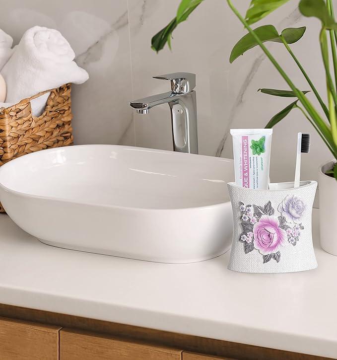 Zahari Home 4pc Michelle Bathroom Accessories Sets Lotion Pump, Tumbler, Tooth Brush Holder and Soap Dish Unique Design Floral Bathroom Set - ModernBath