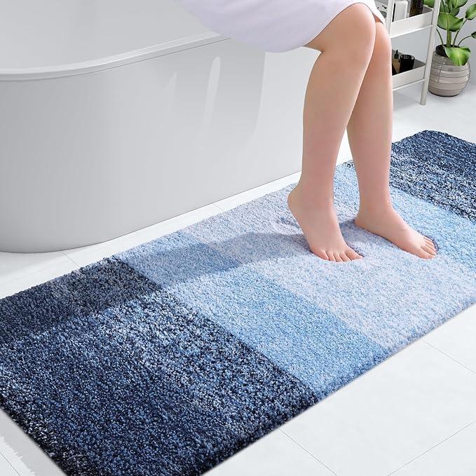 OLANLY Bathroom Rug Mat 59x24, Extra Soft and Absorbent Microfiber Bath Rugs, Non-Slip Plush Shaggy Bath Carpet Runner, Machine Wash Dry, Bath Mats for Bathroom Floor, Tub and Shower, Navy - ModernBath