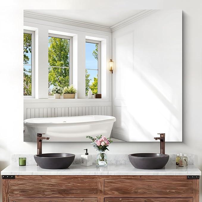 KOCUUY Large Frameless Mirror, 40x48 Inch Square Bathroom Vanity Mirror for Over Sink, Upgraded Shatterproof Unframed Design for Bedroom, Living Room, Entryway - ModernBath
