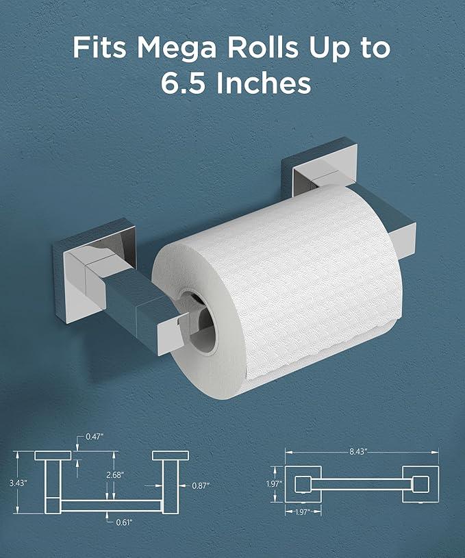 FORIOUS Toilet Paper Holder Wall Mount, Stainless Steel Rustproof Double Post Pivoting Tissue Roll Holder for Bathroom, Commercial Toilet Paper Dispenser (Chrome, Square) - ModernBath