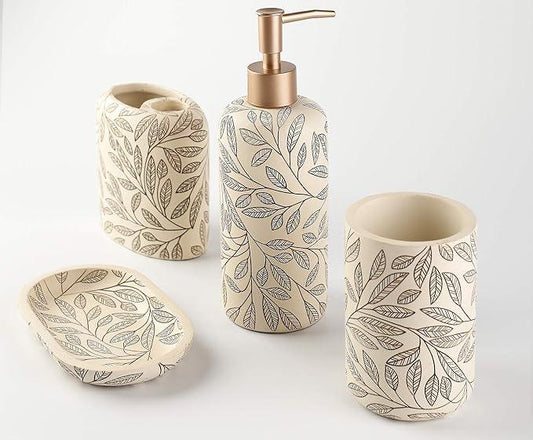 Hymmah Bathroom Accessories Set,Toothbrush Holder,Farmhouse Bathroom Decor,4 Pcs Resin Gift Set Apartment Necessities, Contain Toothbrush Cup,Soap Dispenser,Soap Dish,Tumbler - ModernBath