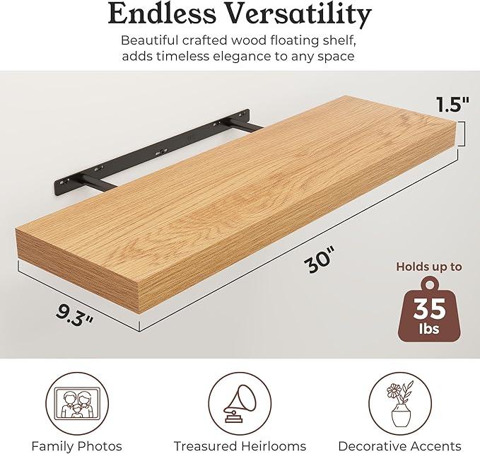 Floating Shelves for Wall, Wall Mounted Rustic Wood Shelves for Bathroom, Bedroom, Living Room, Kitchen, Hanging Shelf for Books/Storage/Room Decor (Oak, 30") - ModernBath