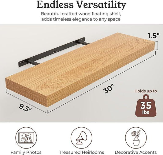 Floating Shelves for Wall, Wall Mounted Rustic Wood Shelves for Bathroom, Bedroom, Living Room, Kitchen, Hanging Shelf for Books/Storage/Room Decor (Oak, 30") - ModernBath