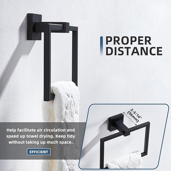 Angle Simple Square Towel Ring Matte Black, SUS 304 Stainless Steel Bathroom Swivel Hand Towel Holder Rack 7.09 Inches, Wall Mount - ModernBath