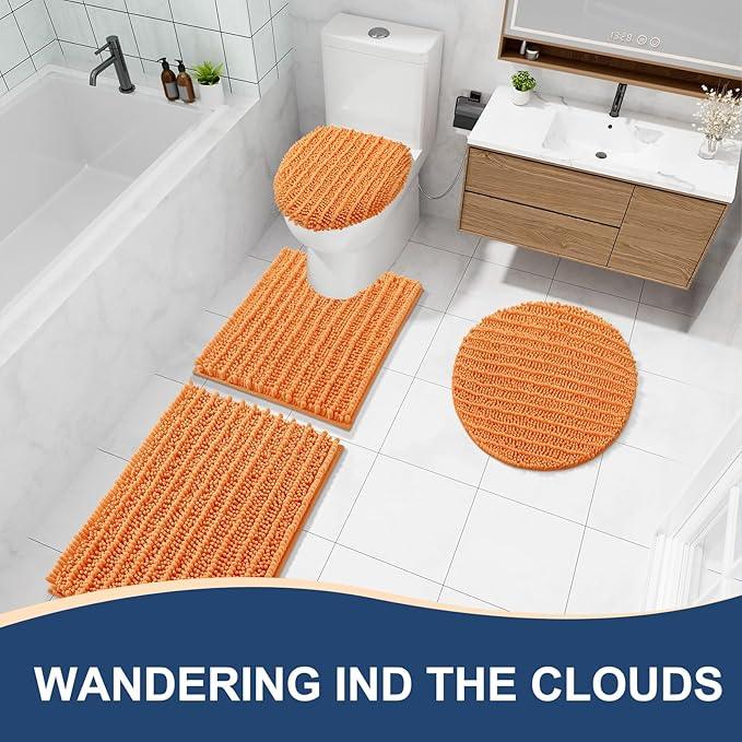 Arotive Luxury Chenille Bathroom Rug Mat, Extra Soft Thick Absorbent Shaggy Bath Rugs, Non-Slip Machine Wash Dry, Plush Bath Mats for Bathroom, Shower and Tub, 34x21, Orange - ModernBath