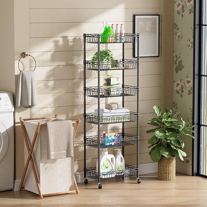 SINGAYE Shelf Closet Wire Shelving：Adjustable Metal Unit for Laundry Room Organization Bathroom Kitchen Home Storage with Wheels Pantry Rack Shelves - ModernBath