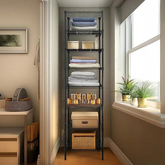 Finnhomy Heavy Duty 8 Tier Wire Shelving, 18x18x78.8 inches 8 Shelves Storage Rack with Thicken Steel Tube, Pantry Shelves for Storage, Adjustable Metal Shelving Unit, NSF Certified, Black - ModernBath