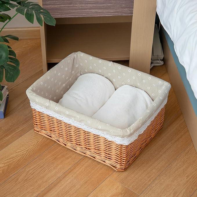 Natural Wicker Storage Rectangular Basket Hand Woven Storage Basket - ModernBath