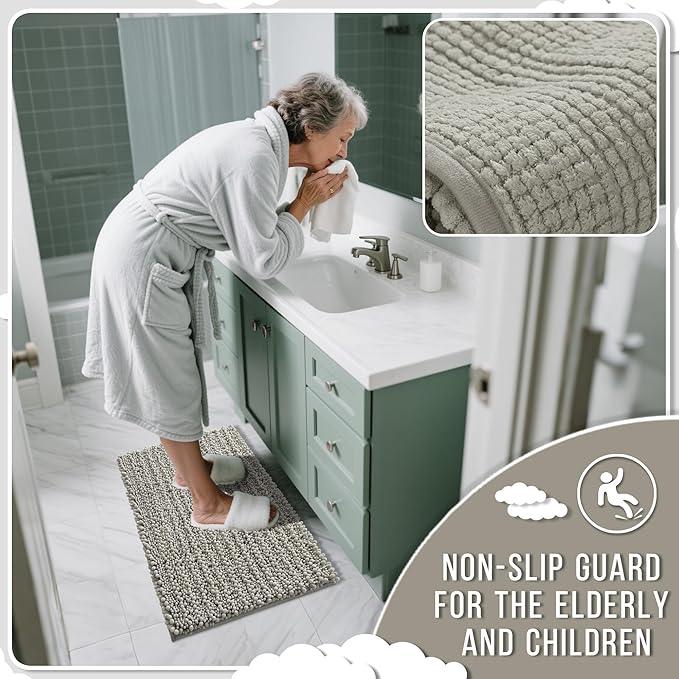 Yimobra Bathroom Rugs Non Slip Washable - Ultra Soft Absorbent Chenille Bath Mat, Quick Dry Shaggy Floor Carpet for Tub Shower, Sand Home Decor Accessories, 24x17 Inch - ModernBath