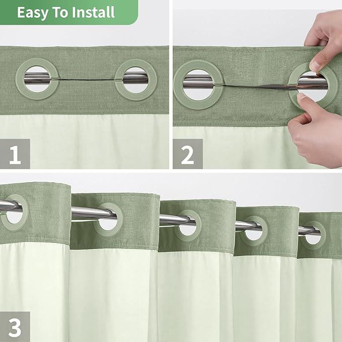 eachope Sage Green No Hook Shower Curtain with Snap-in Fabric Liner Set,Slub Textured Fabric Shower Curtains for Bathroom,Hotel Style Modern Shower Curtain,Water Repellent & Washable,71x74(72) - ModernBath