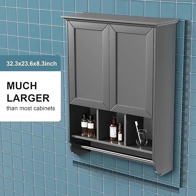 Bathroom Wall Cabinet with Towel Bar,Wooden Medicine Cabinet Adjustable Shelves,23x32 Inch Kitchen Cabinet,Over Toilet Storage Cabinet for Bathroom,Kitchen,Laundry - ModernBath