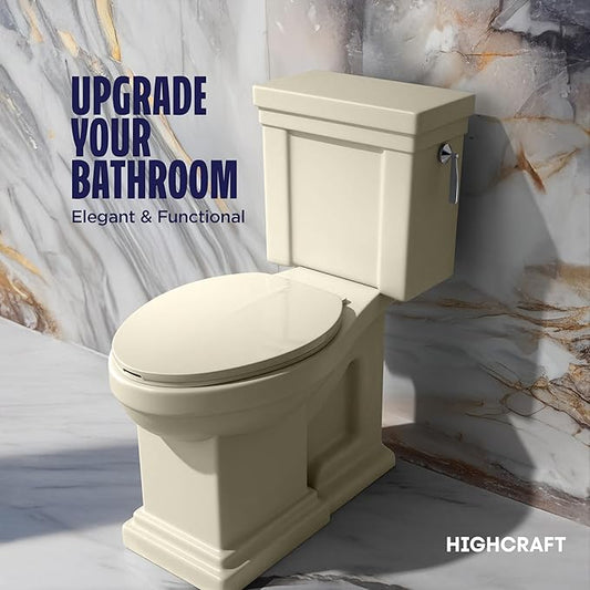 HIGHCRAFT Premium Elongated Toilet Seat with Adjustable Hinges - Molded Plastic Toilet Seat - Fits Standard Elongated Toilets - Oval Seat in Bone/Beige