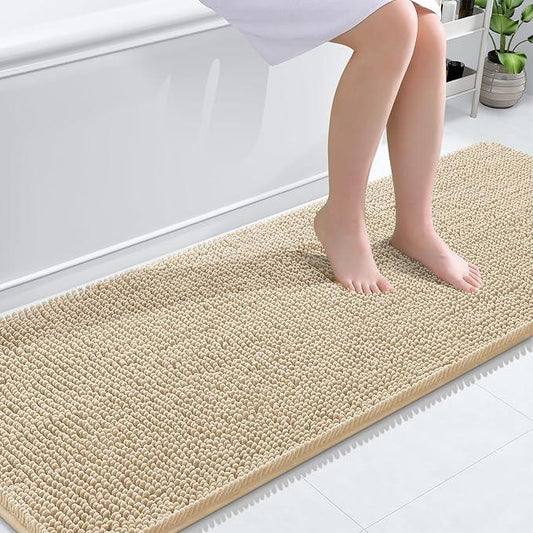 OLANLY Bathroom Rugs 70x24, Extra Soft Absorbent Chenille Bath Rugs, Rubber Backing Quick Dry, Machine Washable Bath Mats for Bathroom Floor, Tub and Shower, Home Decor Accessories, Beige - ModernBath