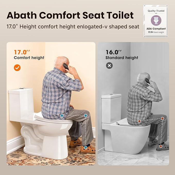 One Piece Toilet for Bathrooms Elongated Soft Close Seat, 17" ADA Chair Height, 360° TSUNAMI Dual Flush 0.8/1.28 GPF, WaterSense Certified, Modern Easy Clean Toilets for Small Space, 12'' Rough-In - ModernBath