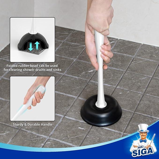 MR.SIGA Toilet Plunger and Bowl Brush Combo for Bathroom Cleaning, White, 2 Sets - ModernBath