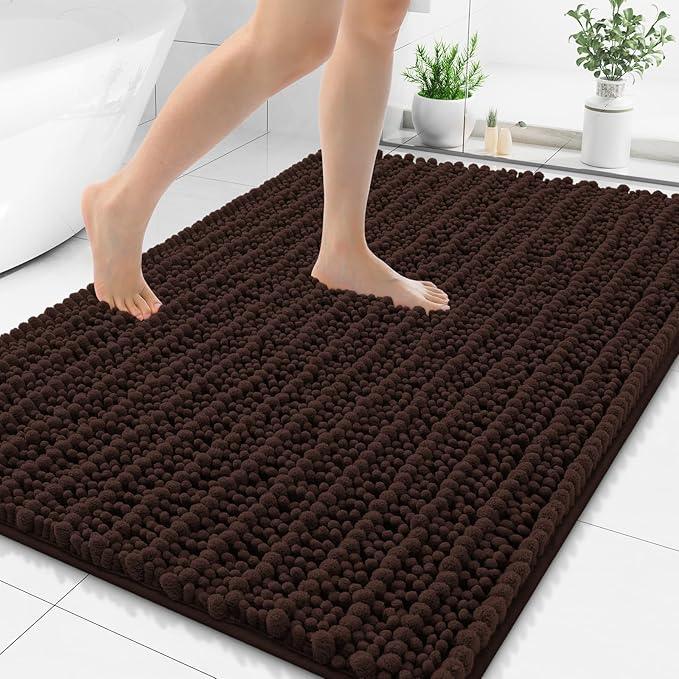 Smiry Bathroom Rugs Mat 48x32, Extra Soft Absorbent Chenille Bath Rugs, Non Slip Rubber Backing Machine Washable Quick Dry Bath Mats for Bathroom Floor, Tub, Shower, Home Decor Accessories, Brown - ModernBath