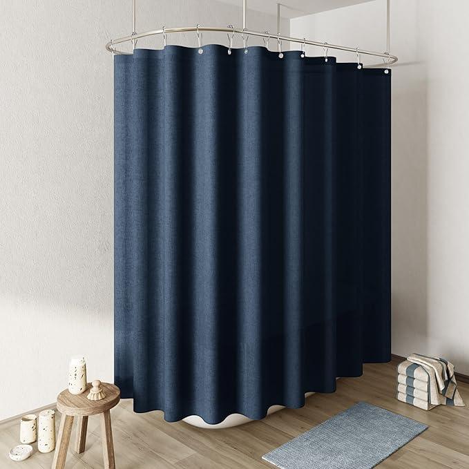 Naturoom Navy Blue Shower Curtain for Bathroom, Linen Textured Weighted Hem Cloth Shower Curtain Set with Hooks, Simple Hotel Luxury Men Nautical Bath Accessories Decor,108x72, Dark Blue - ModernBath