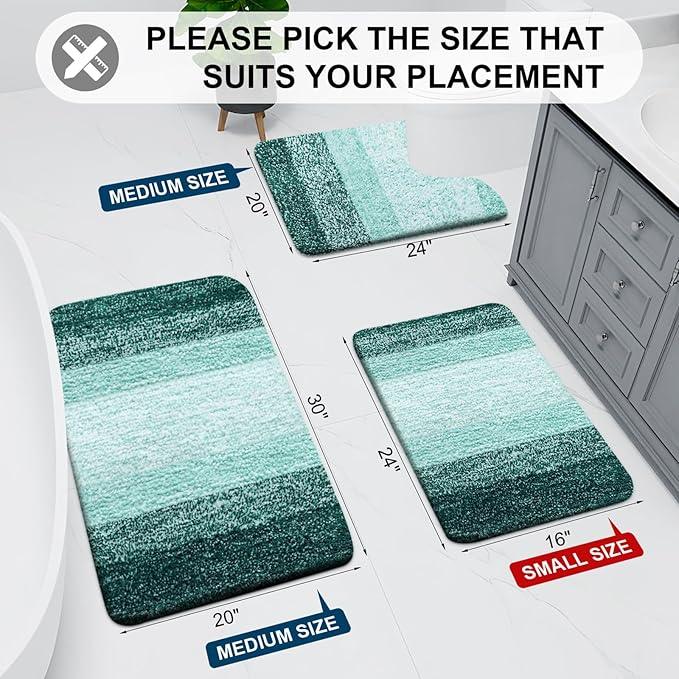 Arotive Microfiber Bathroom Rugs, Shaggy Soft and Absorbent Bath Rug, Non-Slip, Thick Plush Machine Washable Dry Bath Mats for Bathroom, Tub and Shower, 70x24, Dark Green, Rectangular - ModernBath
