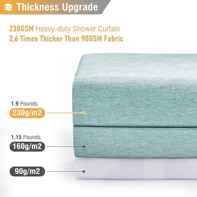 BTTN 78 Inch Long Shower Curtain - Linen Textured Thick Weighted Fabric Shower Curtain Set with 12 Plastic Hooks, Turquoise Tall Neutral Waterproof Polyester Shower Curtains for Bathroom, 72x78, Teal - ModernBath