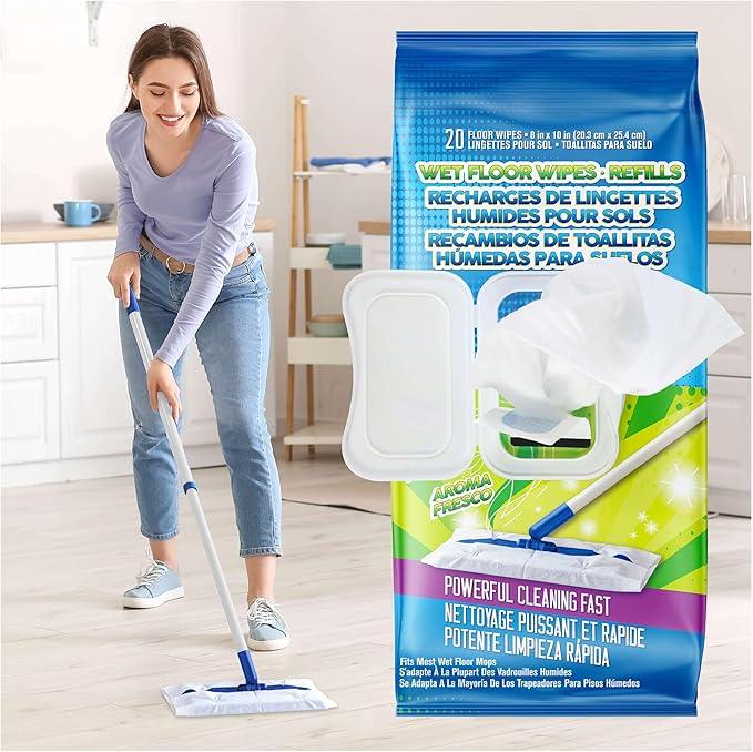 Juniper CLEAN Wet Floor Wipes, Multi Surface Floor Cleaner Wet Mop Pads Fit Swiffer Sweeper Mop, Fresh Scent & Plant-Based Textured Cloth Trap Absorb Dirt, 20 Count (Pack of 1) - ModernBath