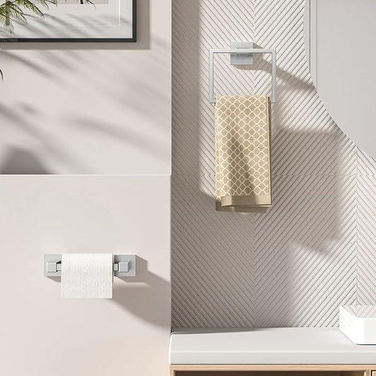 FORIOUS Toilet Paper Holder Set Wall Mount, SUS 304 Stainless Steel Pivoting Toilet Paper Holder and Towel Ring, Hand Towel Holder Set for Bathroom, Square Bathroom Hardware Set, Brushed Nickel - ModernBath