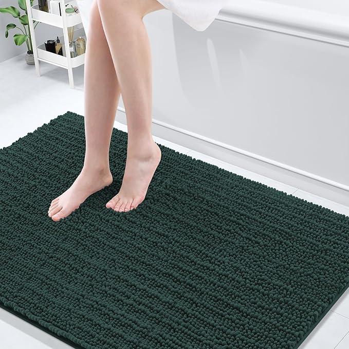 Arotive Luxury Chenille Bathroom Rug Mat, Extra Soft Thick Absorbent Shaggy Bath Rugs, Non-Slip Machine Wash Dry, Plush Bath Mats for Bathroom, Shower and Tub, 59x35, Dark Green - ModernBath