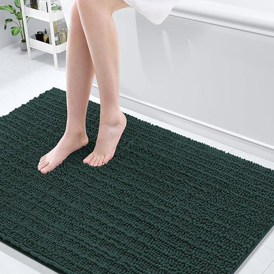 Arotive Luxury Chenille Bathroom Rug Mat, Extra Soft Thick Absorbent Shaggy Bath Rugs, Non-Slip Machine Wash Dry, Plush Bath Mats for Bathroom, Shower and Tub, 59x35, Dark Green - ModernBath