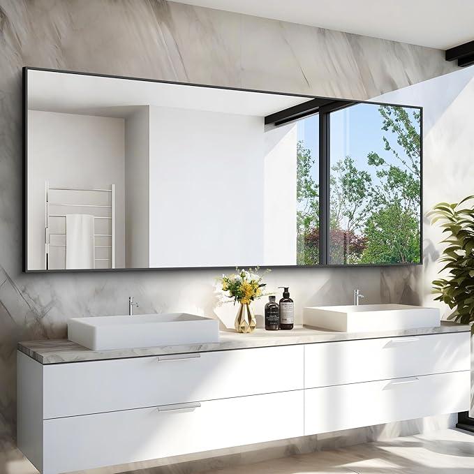 COFENY 36x72inch Bathroom Mirror, Black Rectangle Mirror with Thin Metal Frame, Large Rectangular Wall Mirrors for Bathroom, Living Roomm, Hair Salon, Big Farmehouse Mirror Hang Horizontal/Vertical - ModernBath