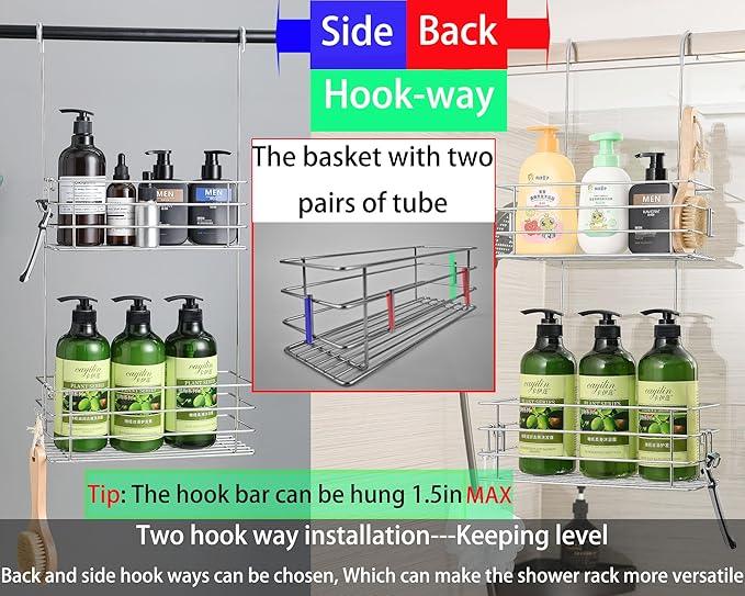 Seltomer Hanging Shower Rack Shower Caddy with Rotatable Hook bar Over the Door and Can be Hung on the Faucet or Claw Foot, 304 Stainless Steel Rust Proof and Durable (Double-Layer) - ModernBath