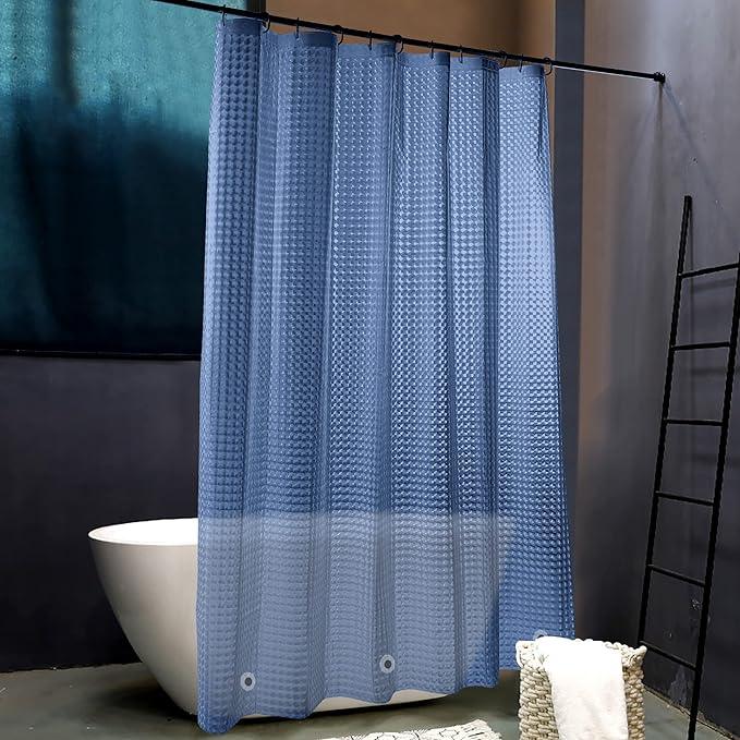 NTBAY EVA Semi-Transparent Clear Shower Curtain with Navy Checkered, Water-Repellent Liner with 3 Magnets for Bathroom, 72x72 Inches - ModernBath