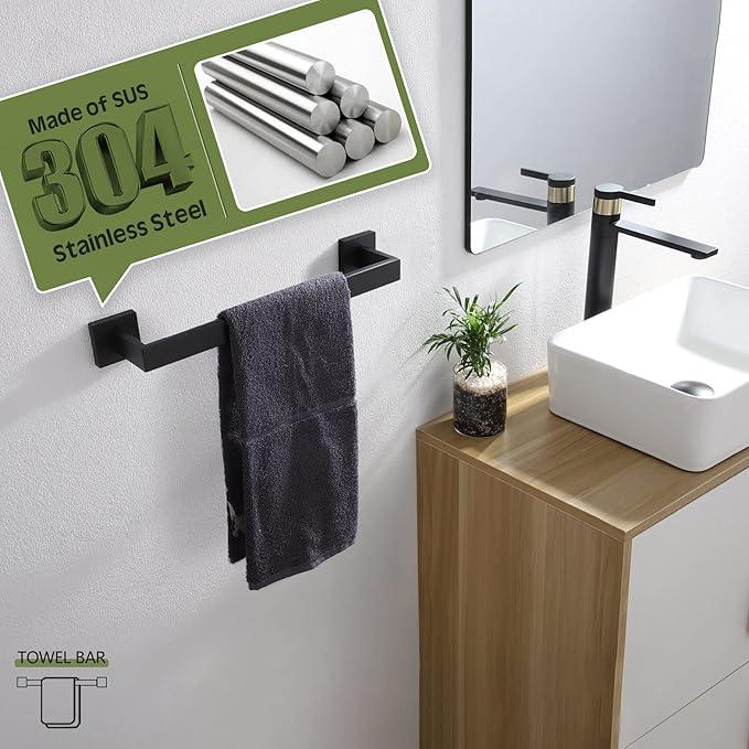 KOKOSIRI 16-Inch Single Towel Bar, Bathroom Kitchen Towel Holder, Wall Mounted SUS304 Stainless Steel Towel Rack, Matte Black, B4003BK-L16 - ModernBath