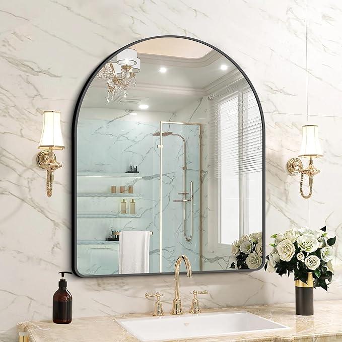 FORBATH Arched Bathroom Mirror 30x36 Inch, Bathroom Mirror Wall Mounted Modern Black Aluminum Frame Decor Dresser Mirror for Bedroom Living Room Entryway, Hanging or Leaning Against Wall - ModernBath