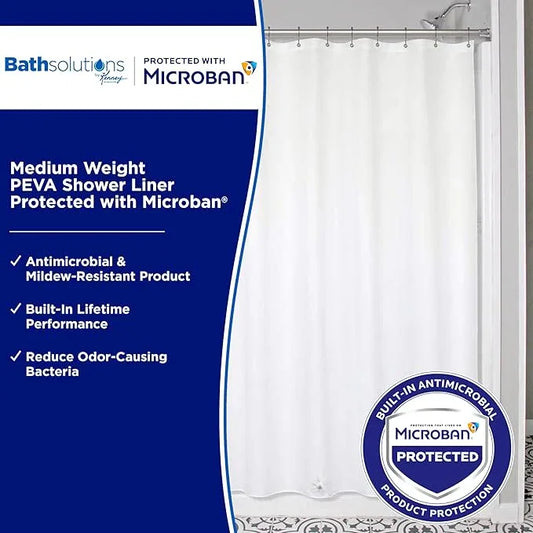 Kenney MB61161 Microban Protected Medium Weight 4.8 Gauge Waterproof PEVA Shower Curtain Liner with Rust-Resistant Metal Grommets and Weighted Magnetic Hem for Bathroom, 70" W x 72" H, White, 1-Pack - ModernBath