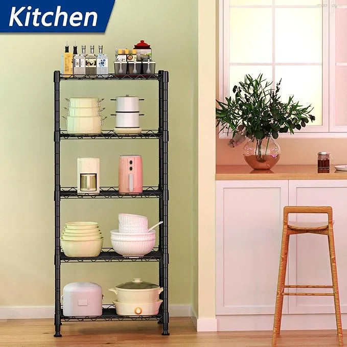 REGILLER 5-Wire Shelving Metal Storage Rack Adjustable Shelves,Standing Storage Shelf Units for Laundry Bathroom Kitchen Pantry Closet(Black,11.8" D x 16.6" W x 53.5" H) - ModernBath