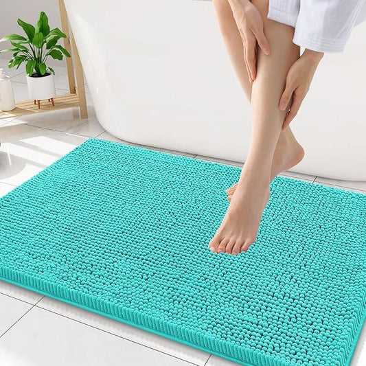 Smiry Luxury Chenille Bathroom Rugs 34x21, Extra Soft and Absorbent Shaggy Bath Mat, Machine Washable, Non-Slip Plush Carpet Runner for Tub, Shower, and Floor, Home Decor Accessories, Turquoise - ModernBath