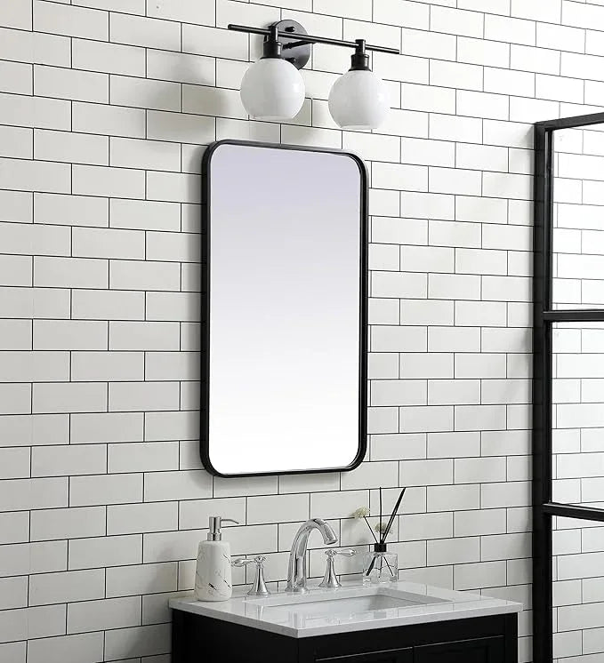 ARS Concepts Aura, Soft Corner Metal Rectangular Mirror 18X30 Inch in, Modern, Black - ModernBath