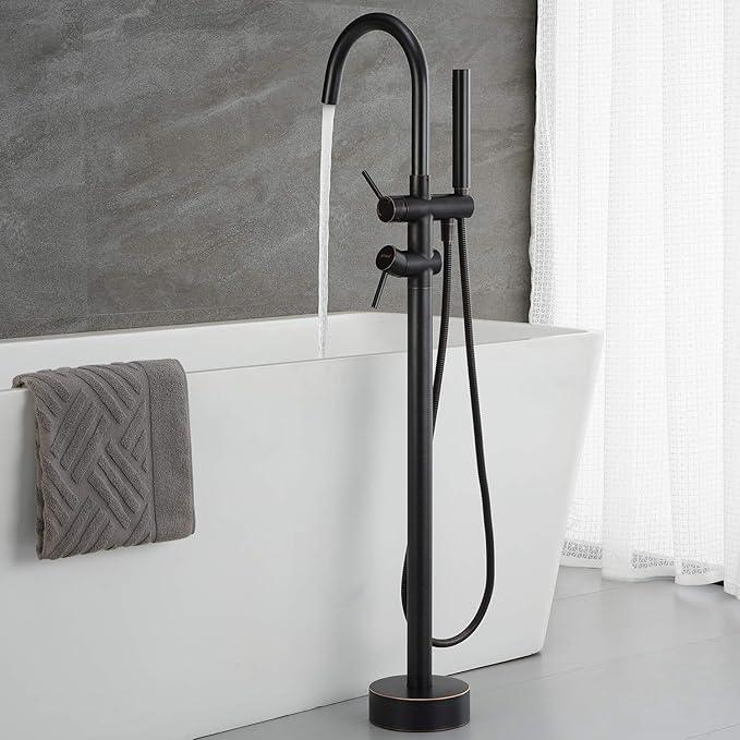 Freestanding Tub Filler Bathtub Faucet Oil Rubbed Bronze Floor Mount Brass Faucets with Hand Shower - ModernBath