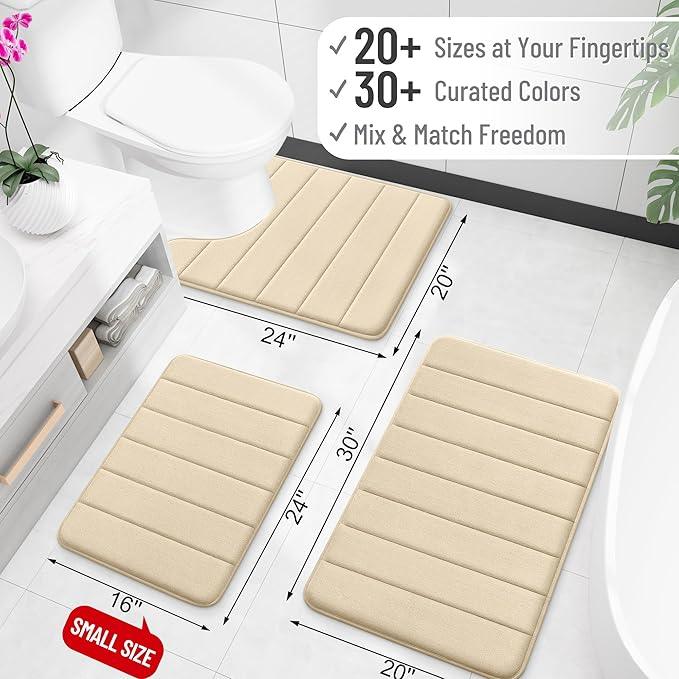 OLANLY Memory Foam Bath Mat 70x46, Super Soft Absorbent Bathroom Rugs, Quick Dry, Machine Washable Shower Floor Rugs, Bathmat Carpet, Bathroom Home Decor Accessories, Beige - ModernBath