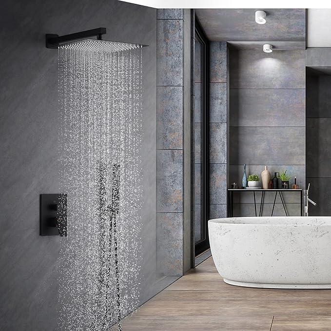 Fransiton Shower Faucet set with Shower head 10 Inches Rainfall Shower Head and Handle Set Single Handle Wall Mounted Shower System Set with Female Threads Valve Body(Matte Black) - ModernBath